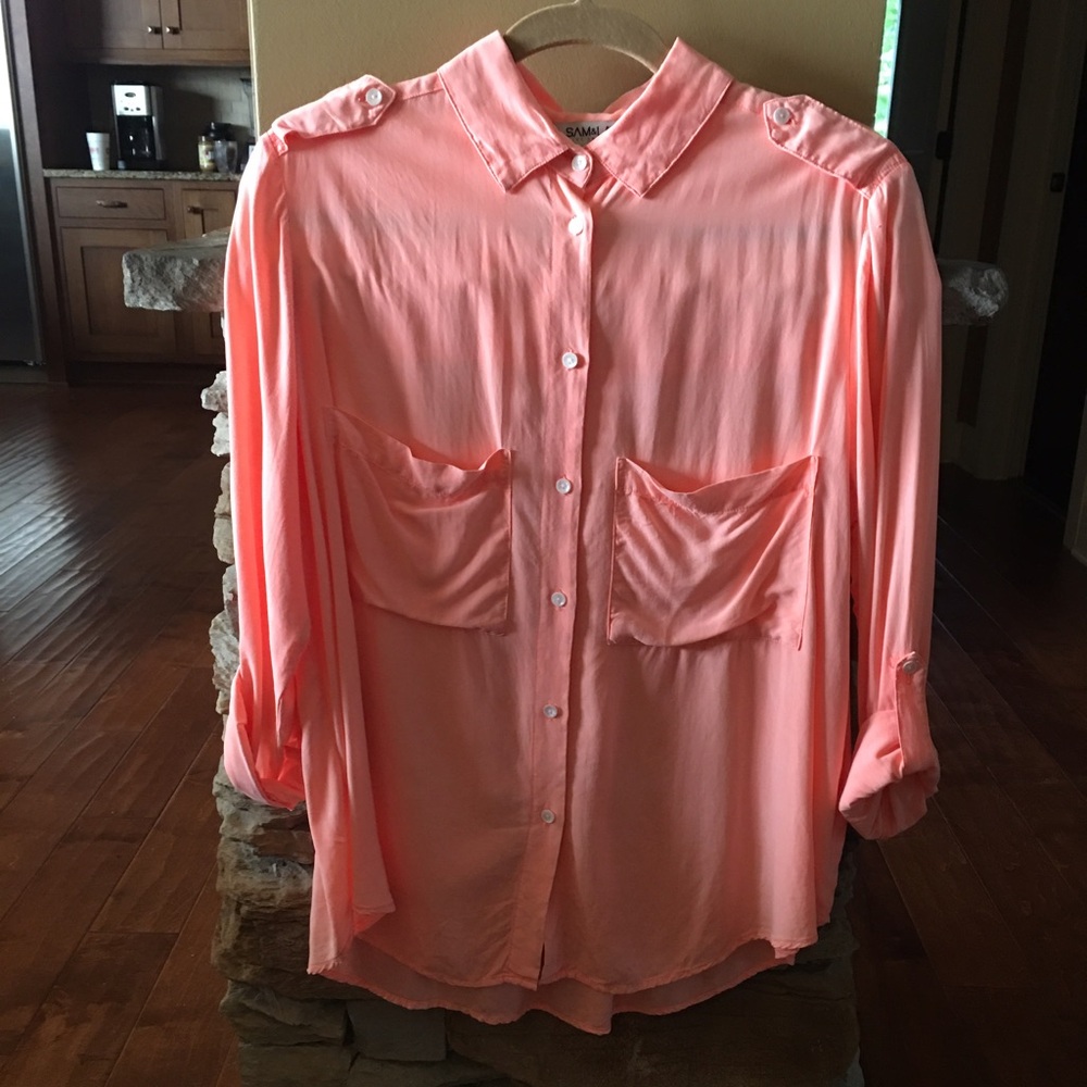 Anthropologie Sam Lavi Oversized Button Front Roll Tab Sleeve Shirt Sz Small